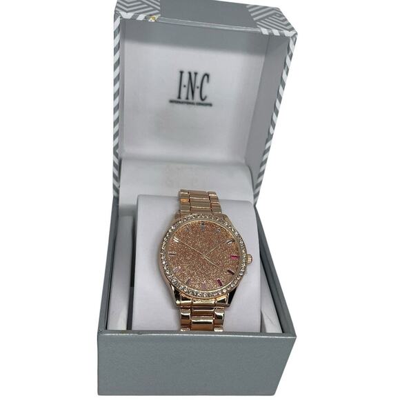 Gold Tone Glitter Dial Bracelet Watch Baguette Crystal Indicies Gift For Her NEW main image 11